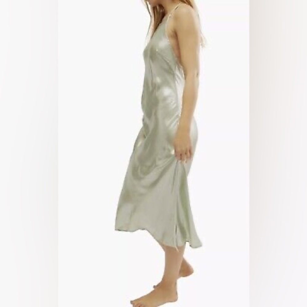 NWOT Free People Sunset Shimmer Satin Midi Slipdress Mint Green Size Medium - Picture 4 of 11